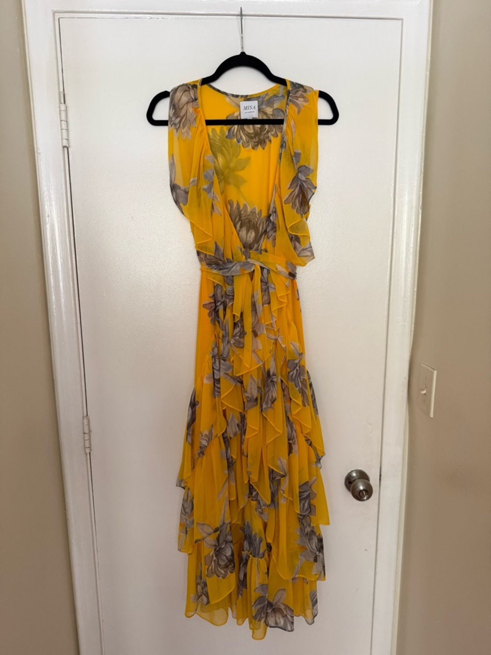 Misa Los Angeles Yellow Floral Ruffle Maxi Dress